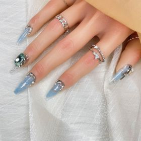 GGDDSHA Handmade Press On Nails, Luxury &Custom Fake Nails 3D Handmade Reusable UVFinished False Nails, Hand-Painted Nail,Nebula Glint (Option: M)