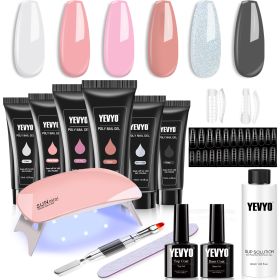 6 PCS Poly Gel Nail Kit With UV Lamp, Nail Brush And Nail Forms Top Base Coat Builder Nails Art Tools (Option: W13549609)