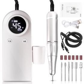 45000RPM Professional Nail Drills Kit With 6 Drill Bits, Portable Electric Nail Drill For Acrylic Nails Gel Polishing Removing, Rechargeable Nail (Option: Silver)