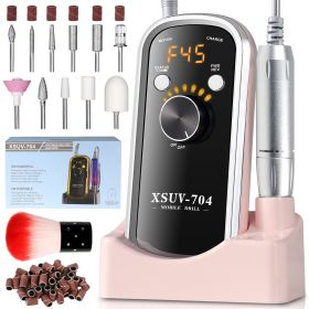 Professional Rechargeable Electric Nail Drill 40000 RPM, Portable Nail File With Storage Stand For Acrylic Gel Polishing Removing - Easy To Use F (Option: Pink)