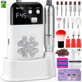 Rechargeable Nail Drill 45000 RPM - Electric Nail File For Shaping, Removing & Polishing Gel Nails-Lightweight & Easy To Use-Perfect For Home & S (Option: White-Flower)