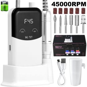 Professional Electric Nail Drill Machine Gradient - Solid Color, 45000RPM Portable Rechargeable Efile Nail Drill Cordless,Electric Nail File Kit (Option: White)